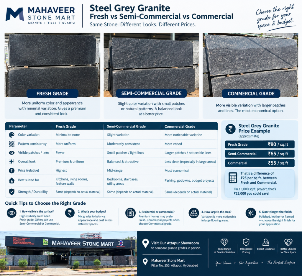Fresh vs Semi-Commercial vs Commercial Granite: Which Grade Should You Choose?