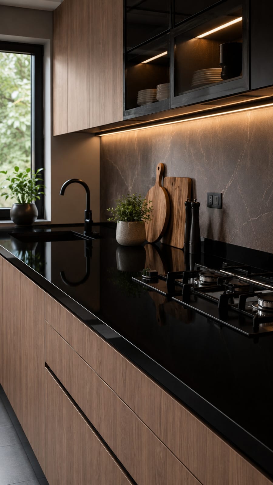 Premium dark granite countertop installation in Hyderabad home